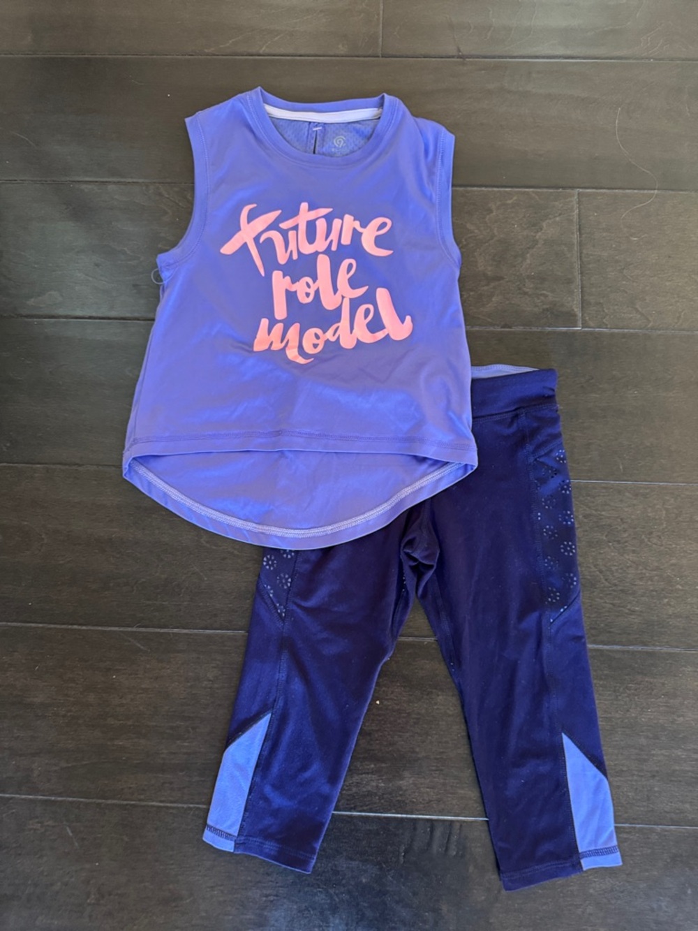 C9 by Champion Purple Tank Top & Navy Capri Leggings with Pink Script